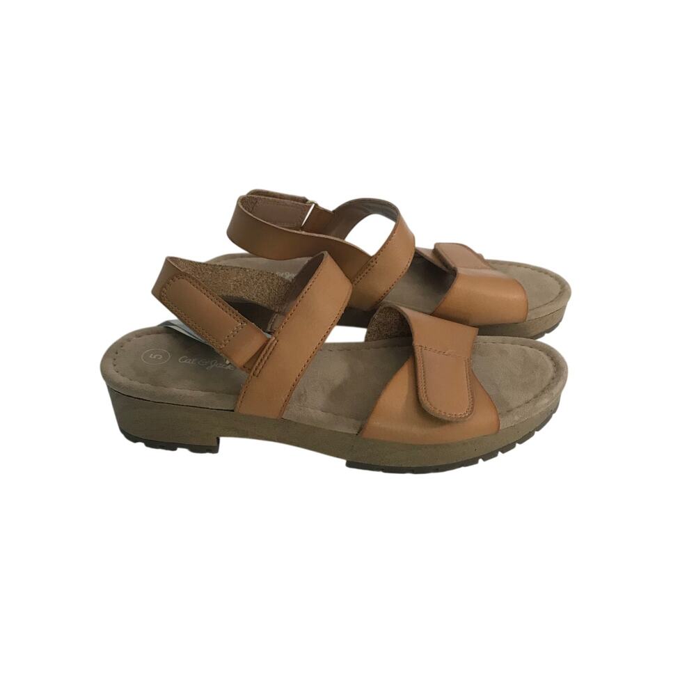 Cat & Jack Girls Addison Wedge Sandals Cognac Brown Strappy Shoes Size Five
